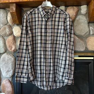 George Men's Black and Brown Button Down Plaid Shirt, Size L